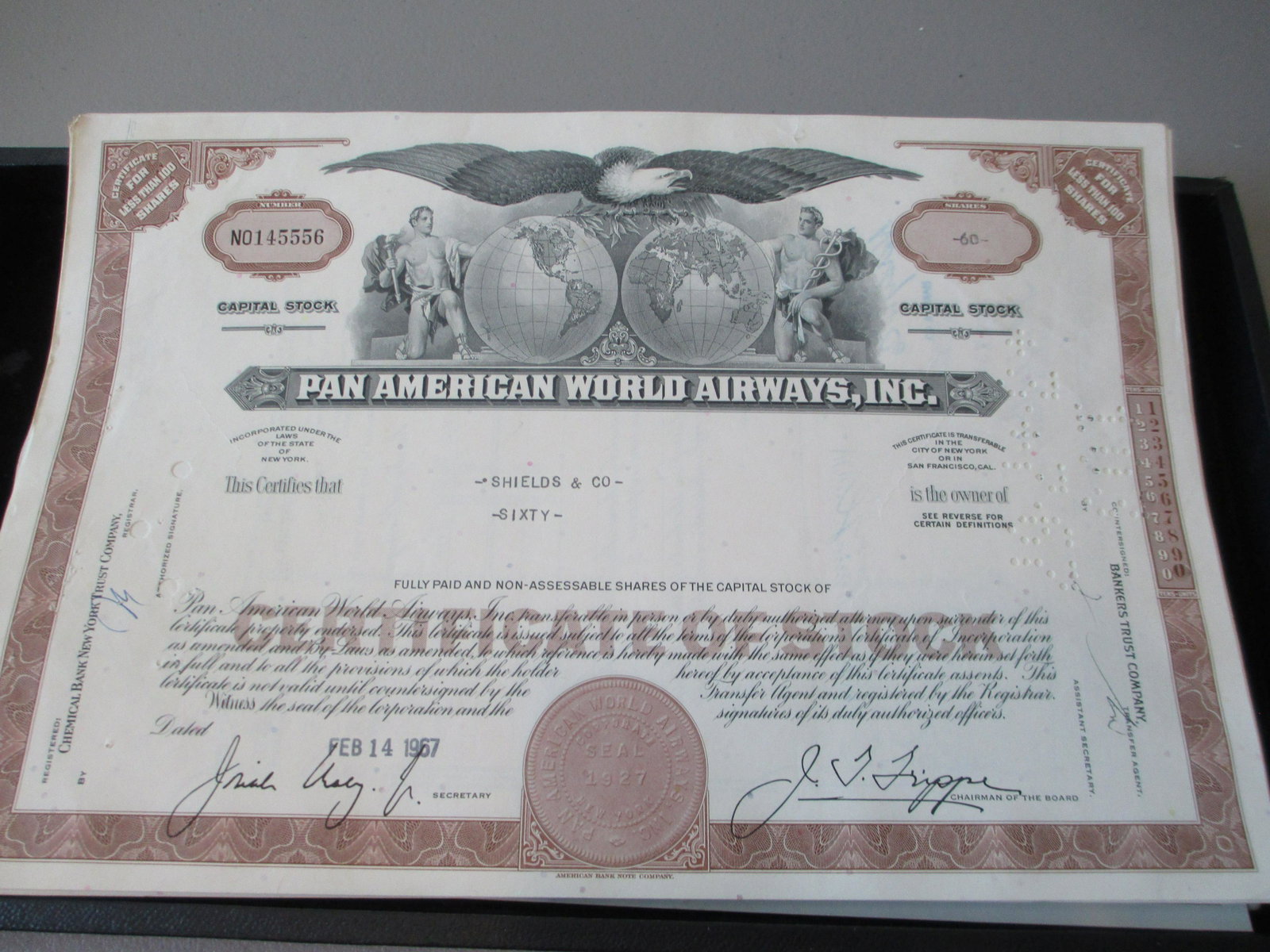 pan american world airways inc stock certificate: rare find authentic and original