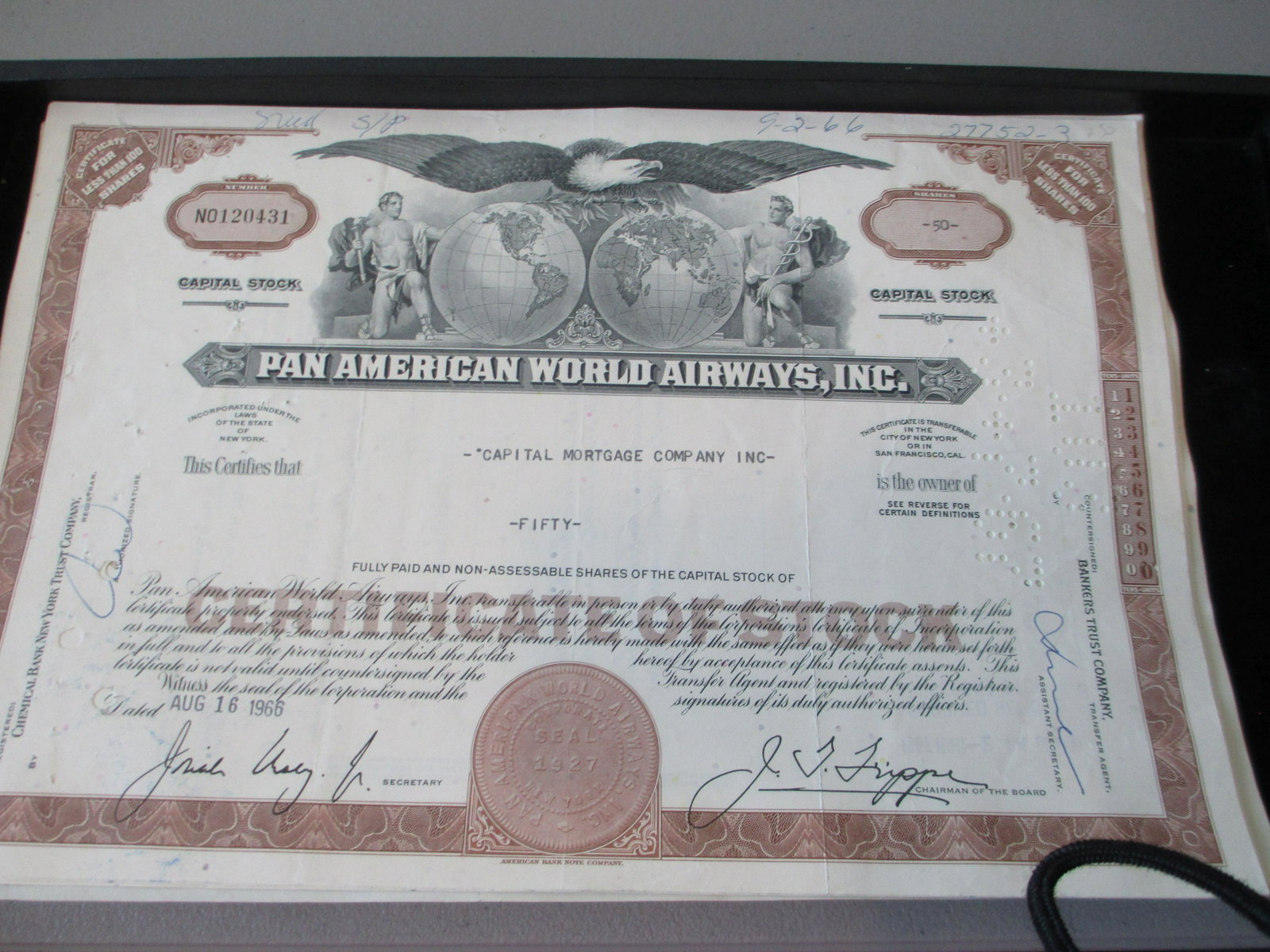 pan american world airways inc stock certificate: rare find authentic and original
