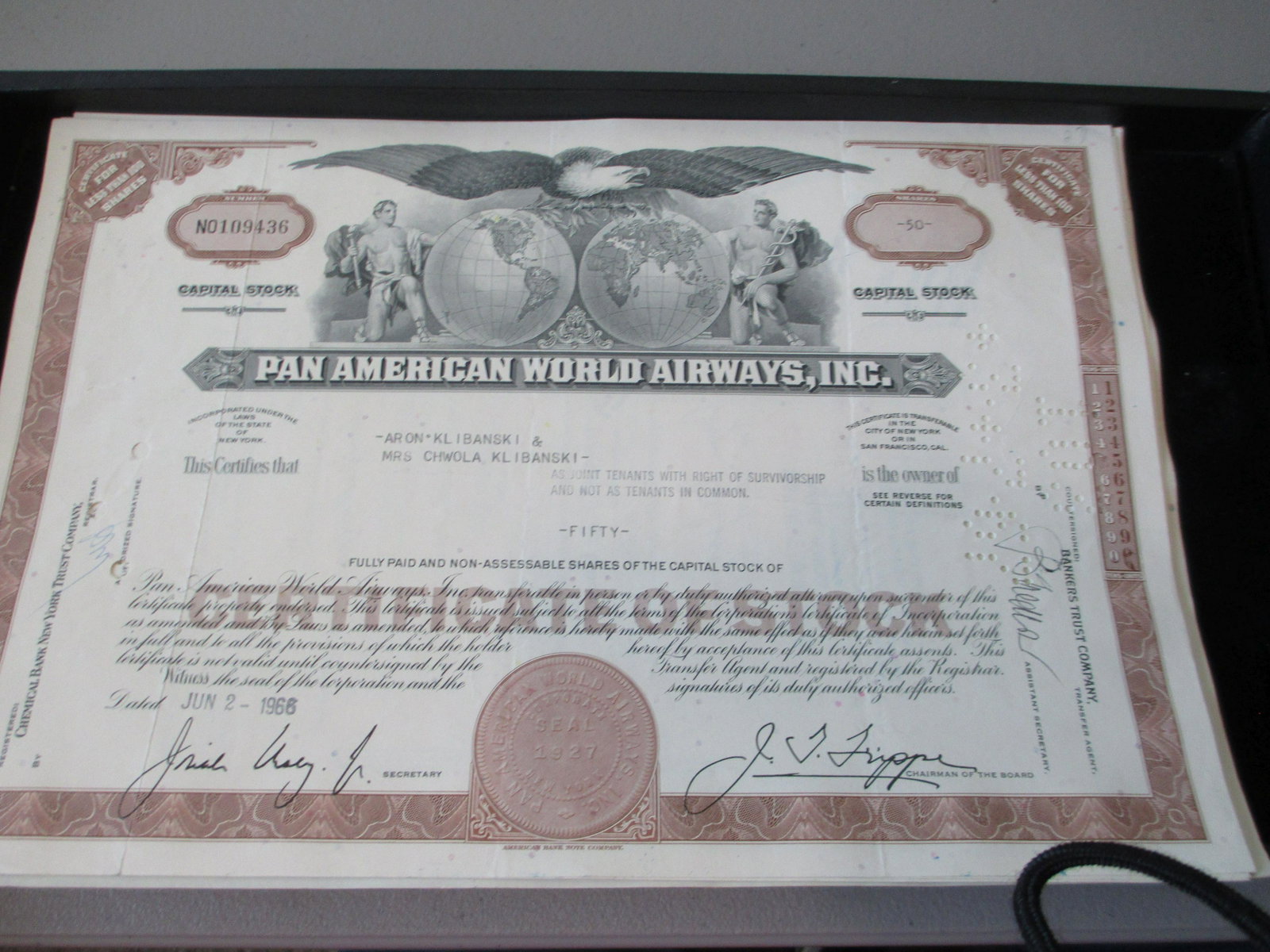 pan american world airways inc stock certificate: rare find authentic and original
