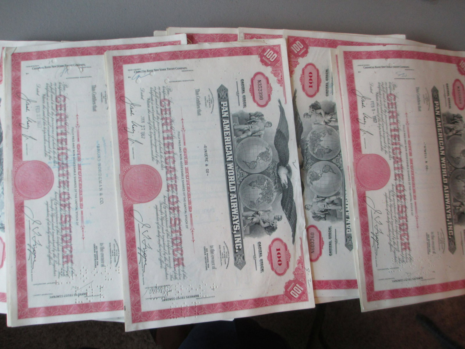 lot of 100 pan american world airways inc stock: all authentic and original