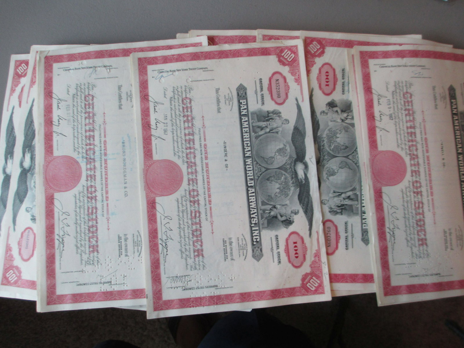 lot of 100 pan american world airways inc stock: all authentic and original
