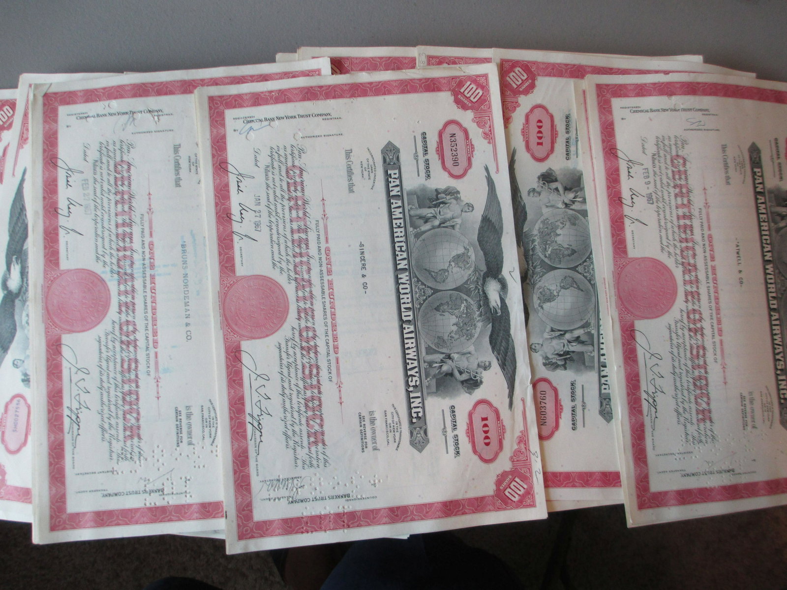 lot of 100 pan american world airways inc stock: all authentic and original