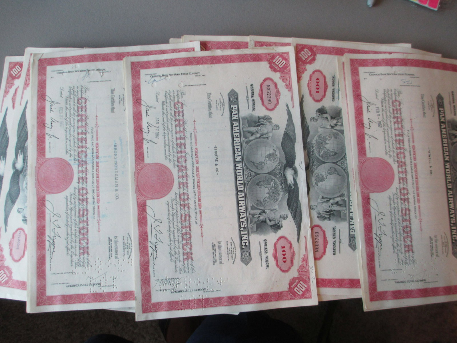 lot of 100 pan american world airways inc stock: all authentic and original