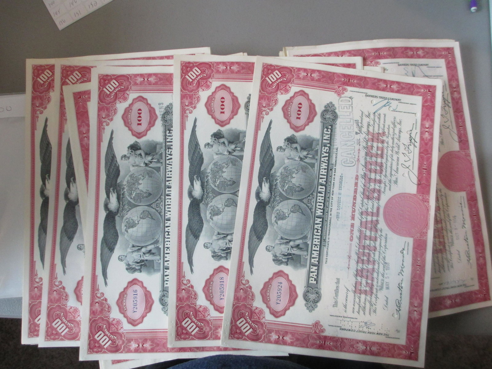 lot of 100 pan american world airways stock: massive hoard lot