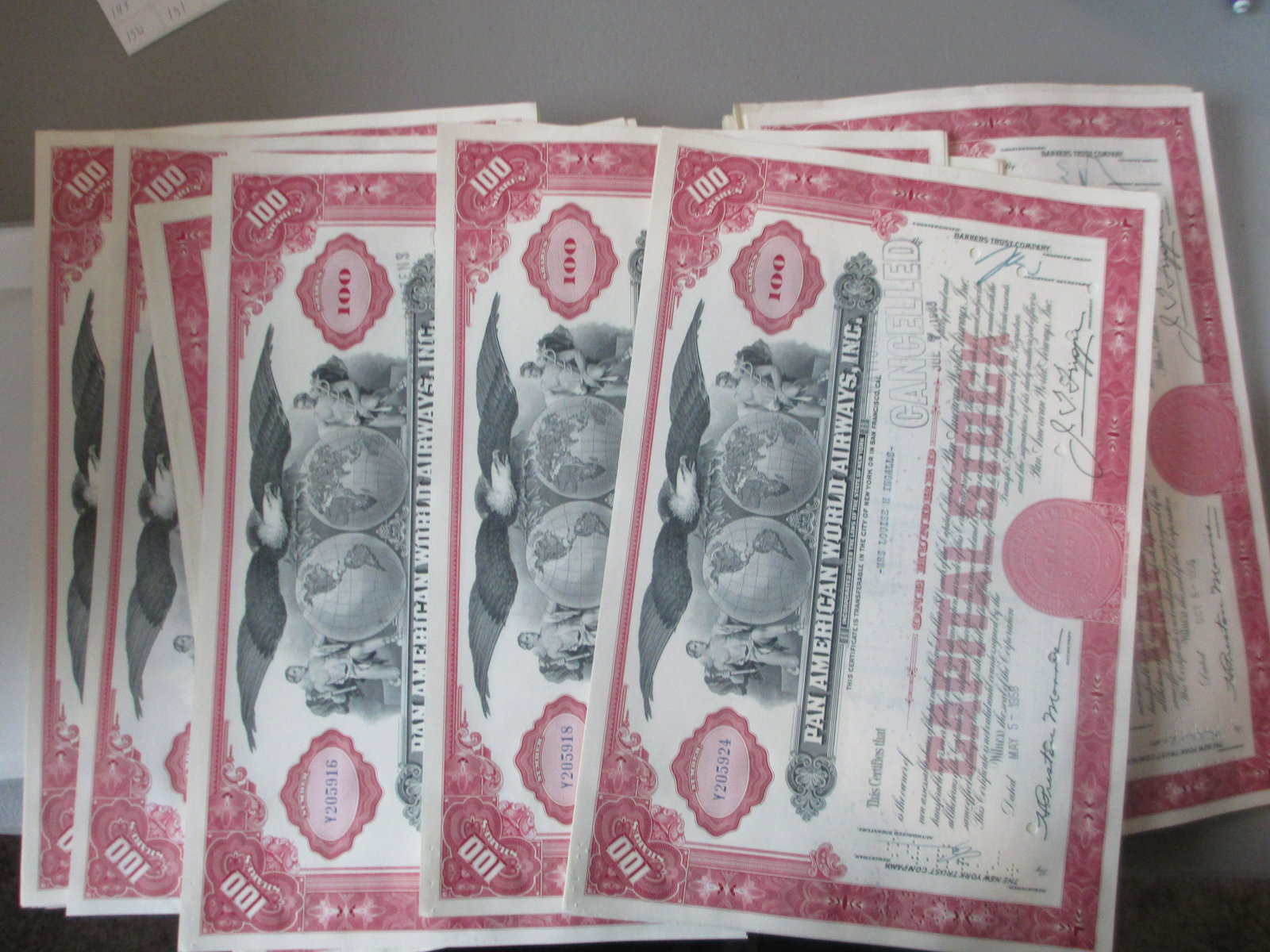 lot of 100 pan american world airways stock: massive hoard lot