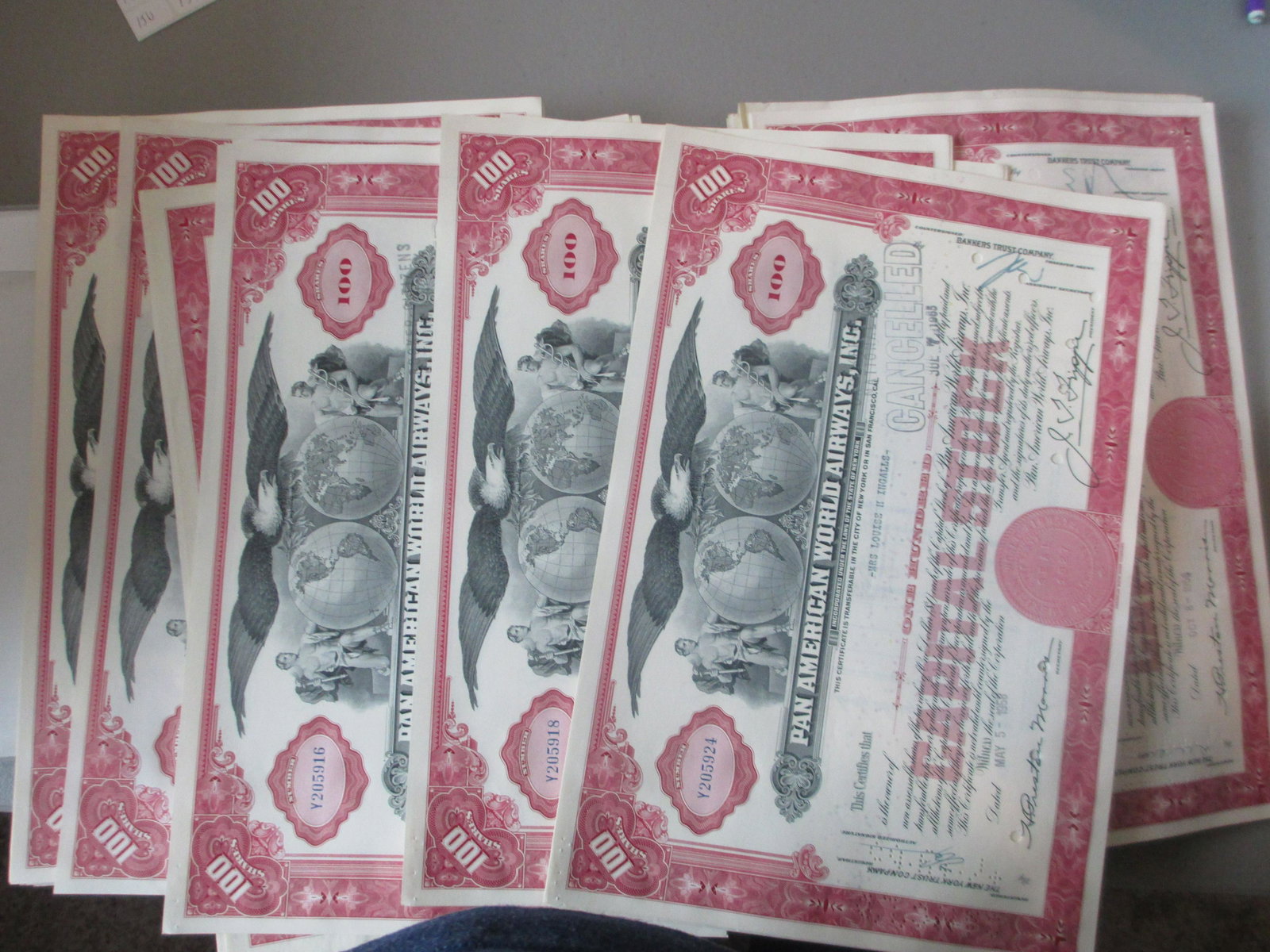 lot of 100 pan american world airways stock: massive hoard lot