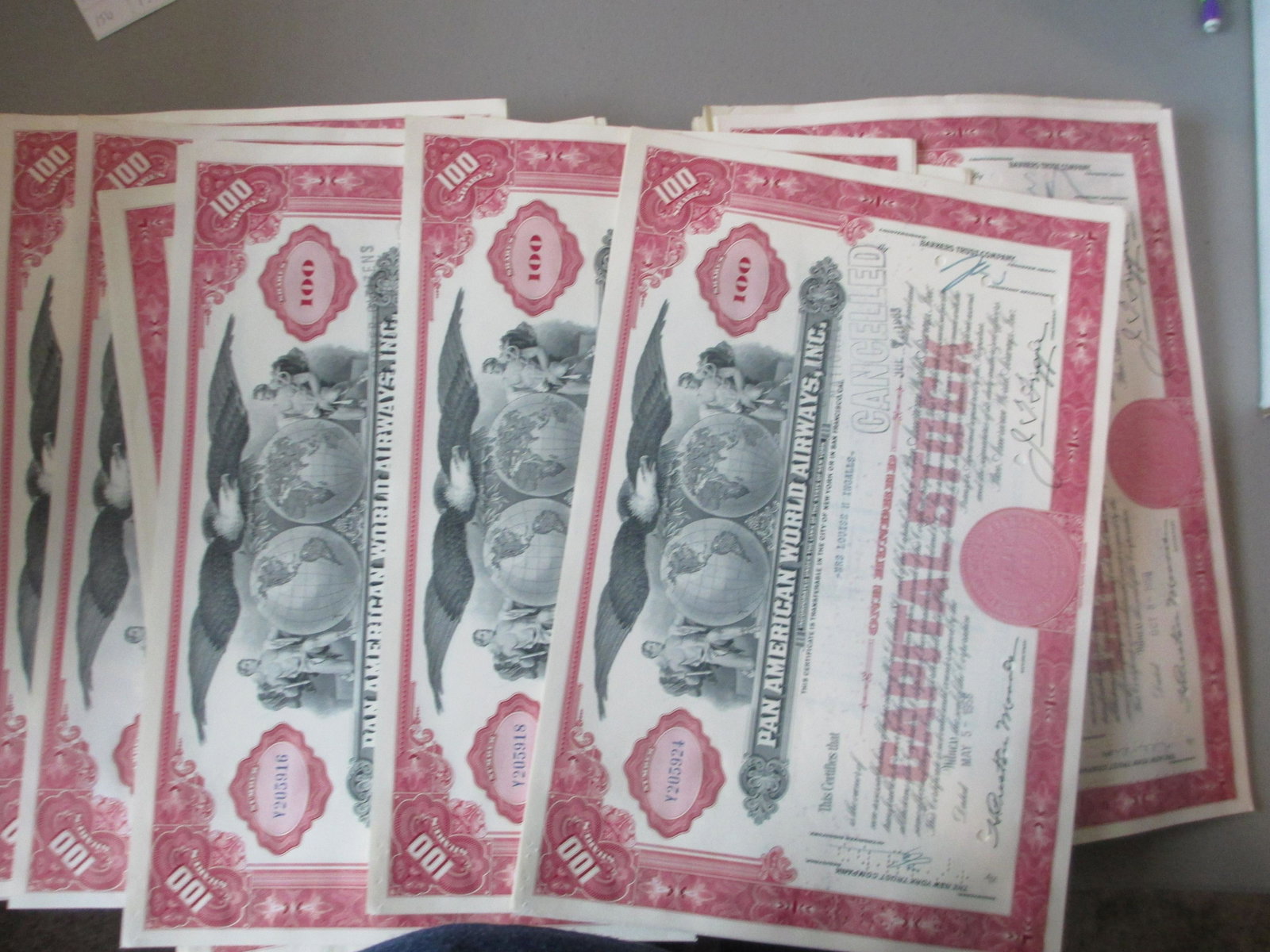 lot of 100 pan american world airways stock: massive hoard lot