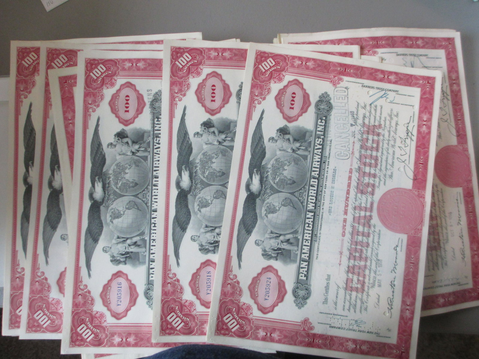 lot of 100 pan american world airways stock: massive hoard lot