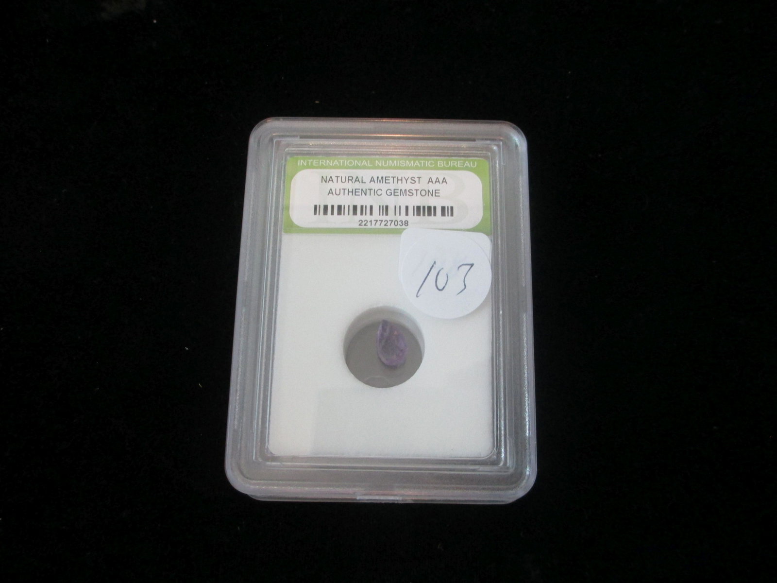 international numismatic bureau graded natual amethyst: authentic gemstone