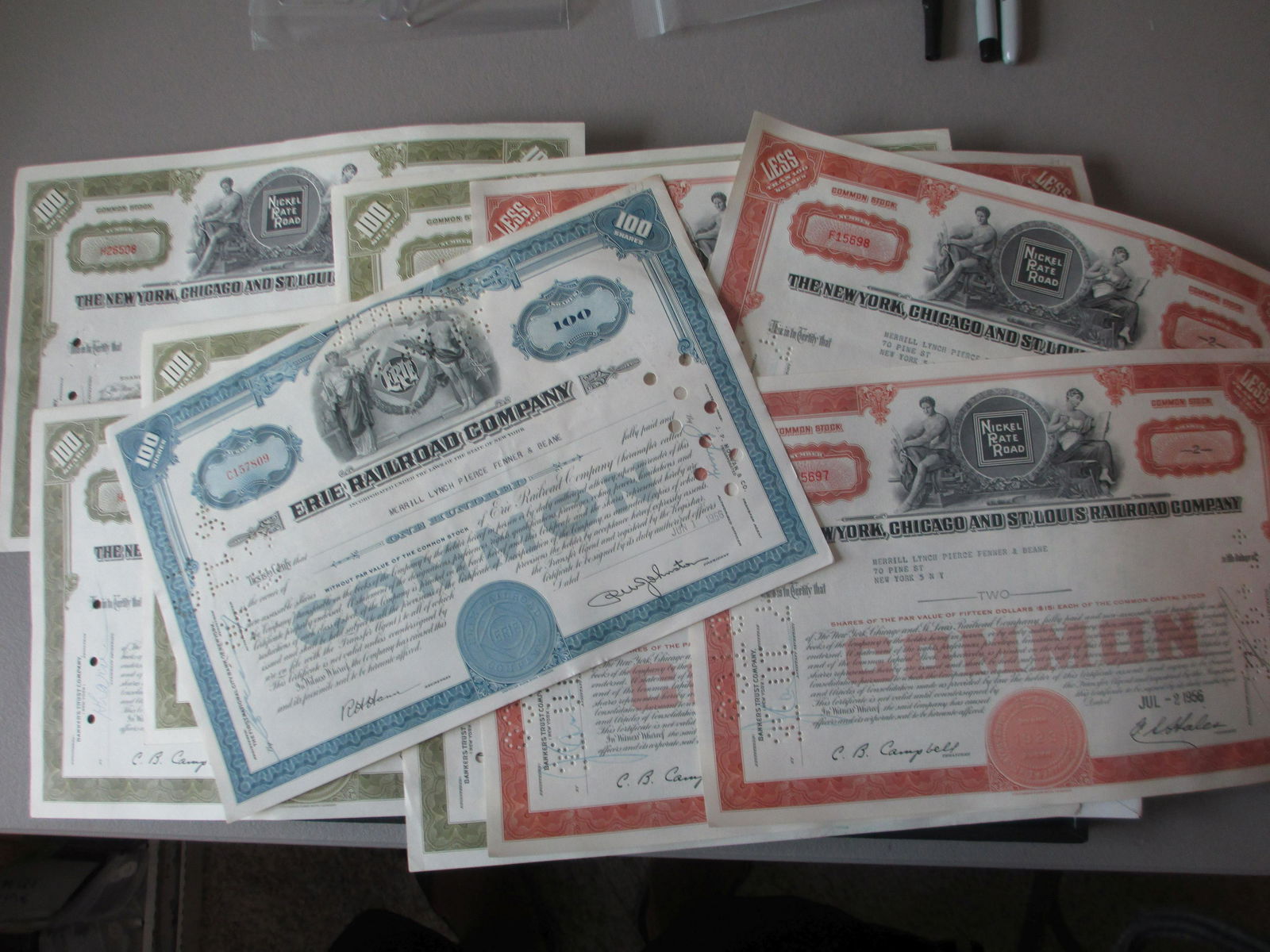 lot of 10 railroad stock certificates (1 of 1)