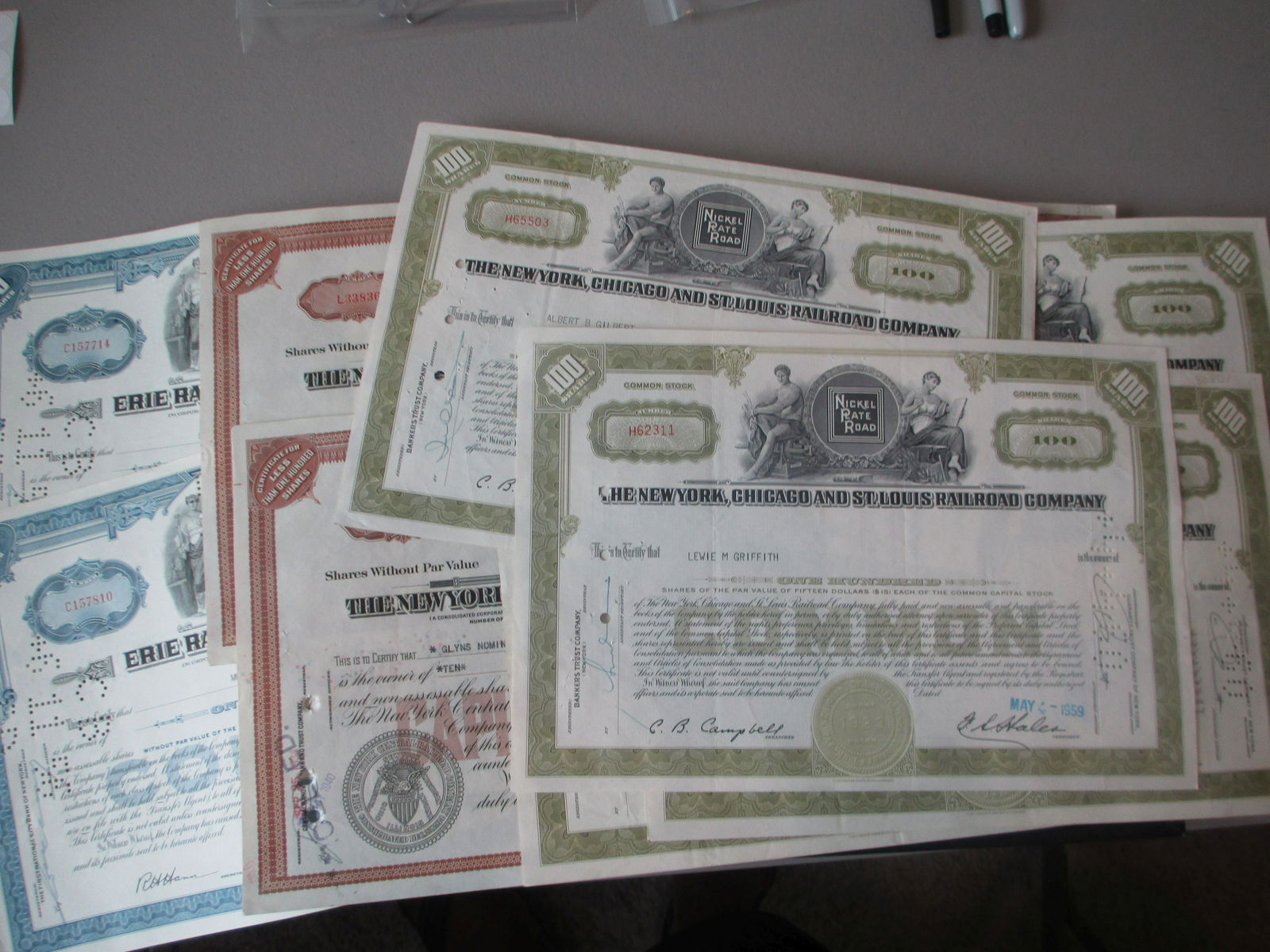lot of 10 railroad stock certificates (1 of 1)