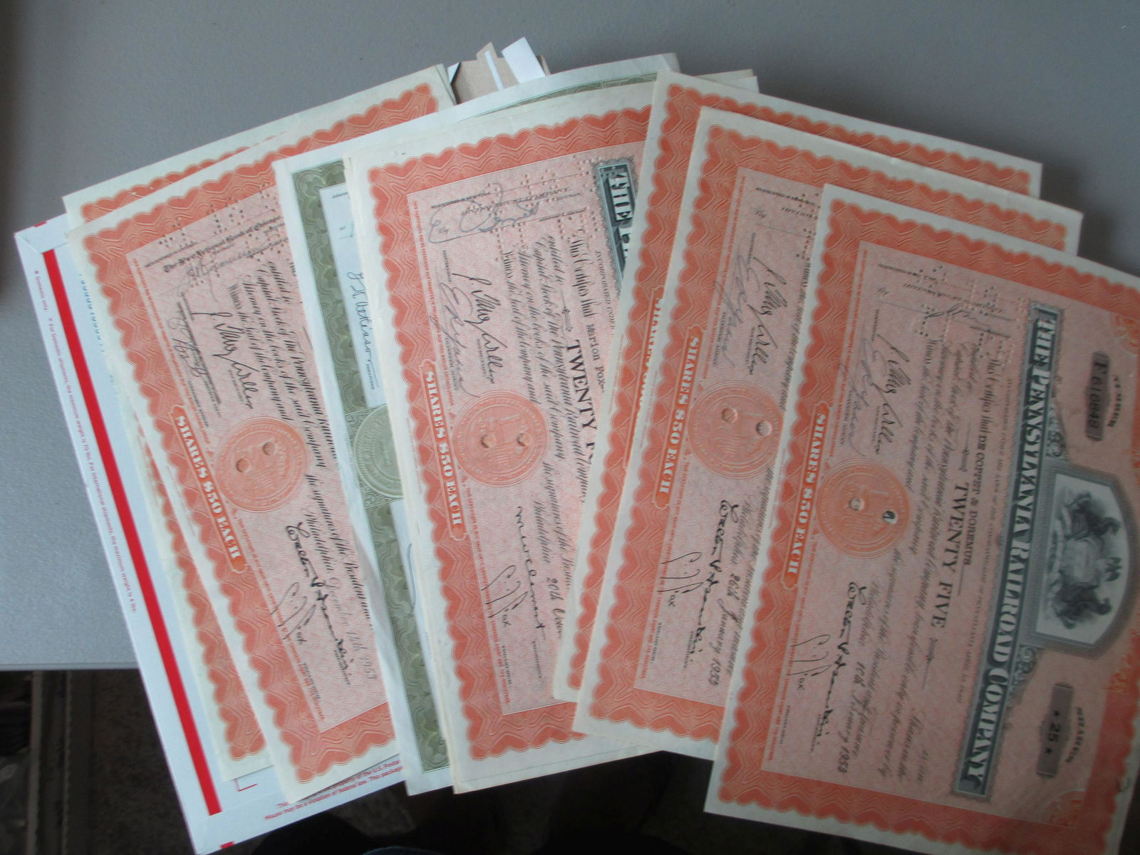 lot of 10 railroad stock certificates (1 of 1)