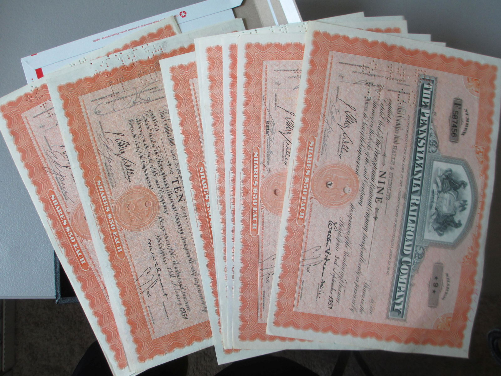 lot of 10 railroad stock certificates (1 of 1)