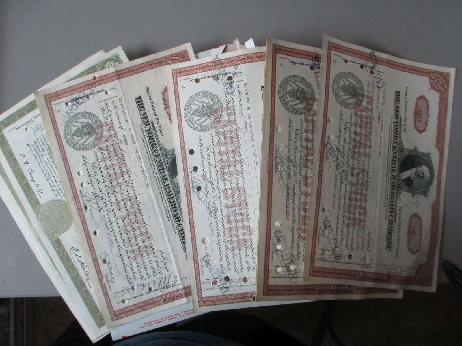 lot of 10 railroad stock certificates (1 of 1)