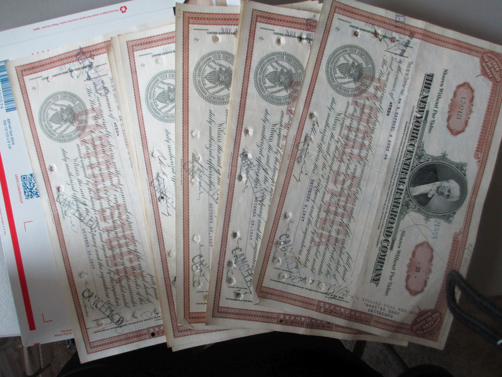 lot of 10 railroad stock certificates (1 of 1)