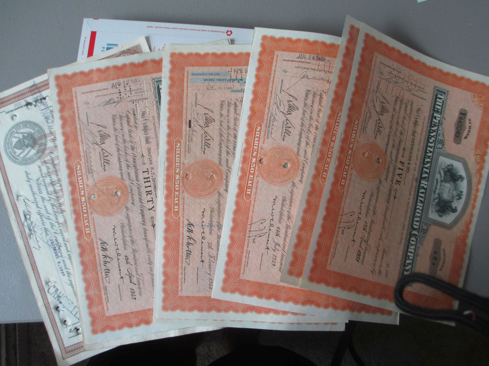 lot of 10 railroad stock certificates (1 of 1)