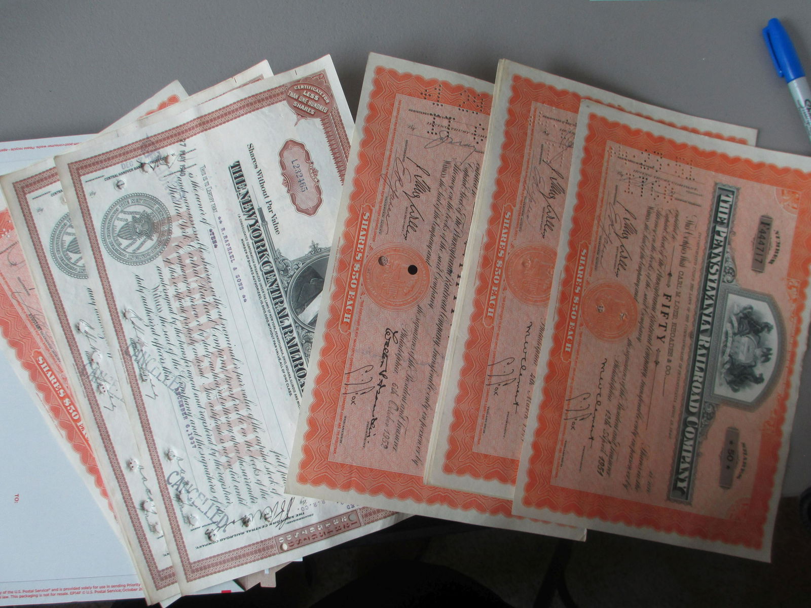 lot of 10 railroad stock certificates (1 of 1)
