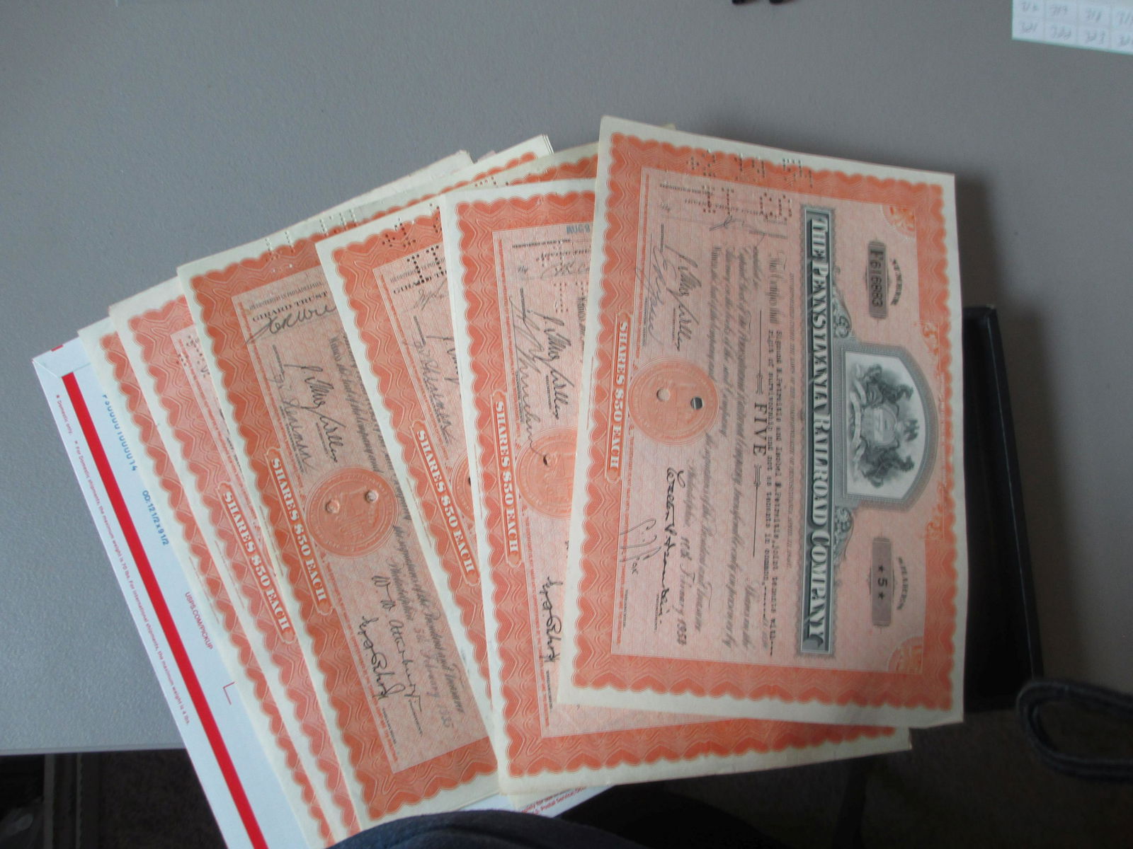 lot of 10 railroad stock certificates (1 of 1)