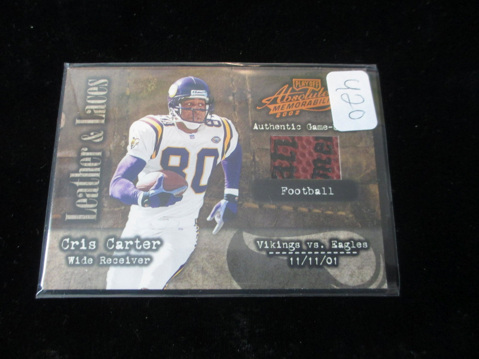chris carter game #227/500 used football piece card: vikings