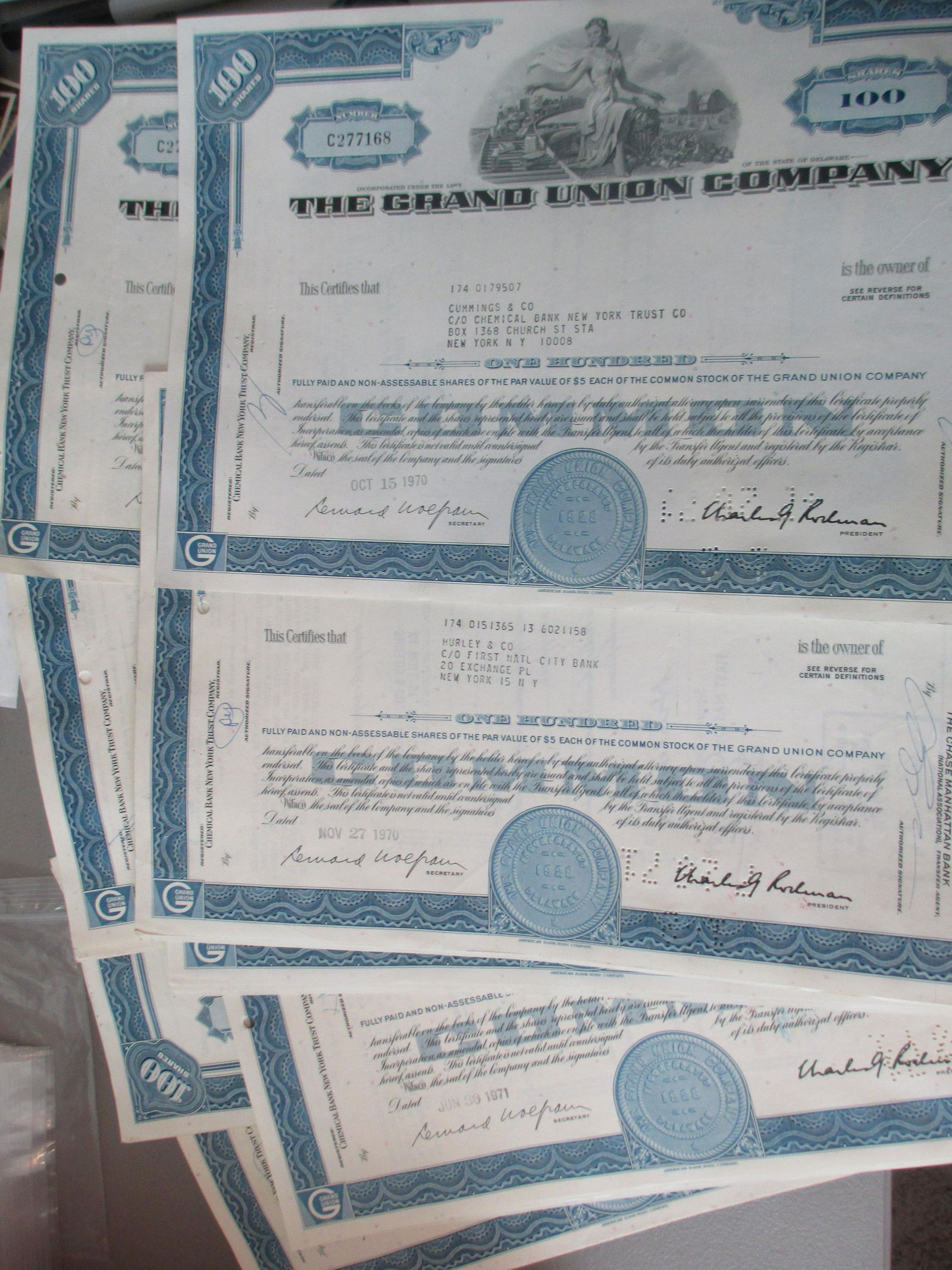 lot of 100 the grand union company stock certificates (1 of 1)