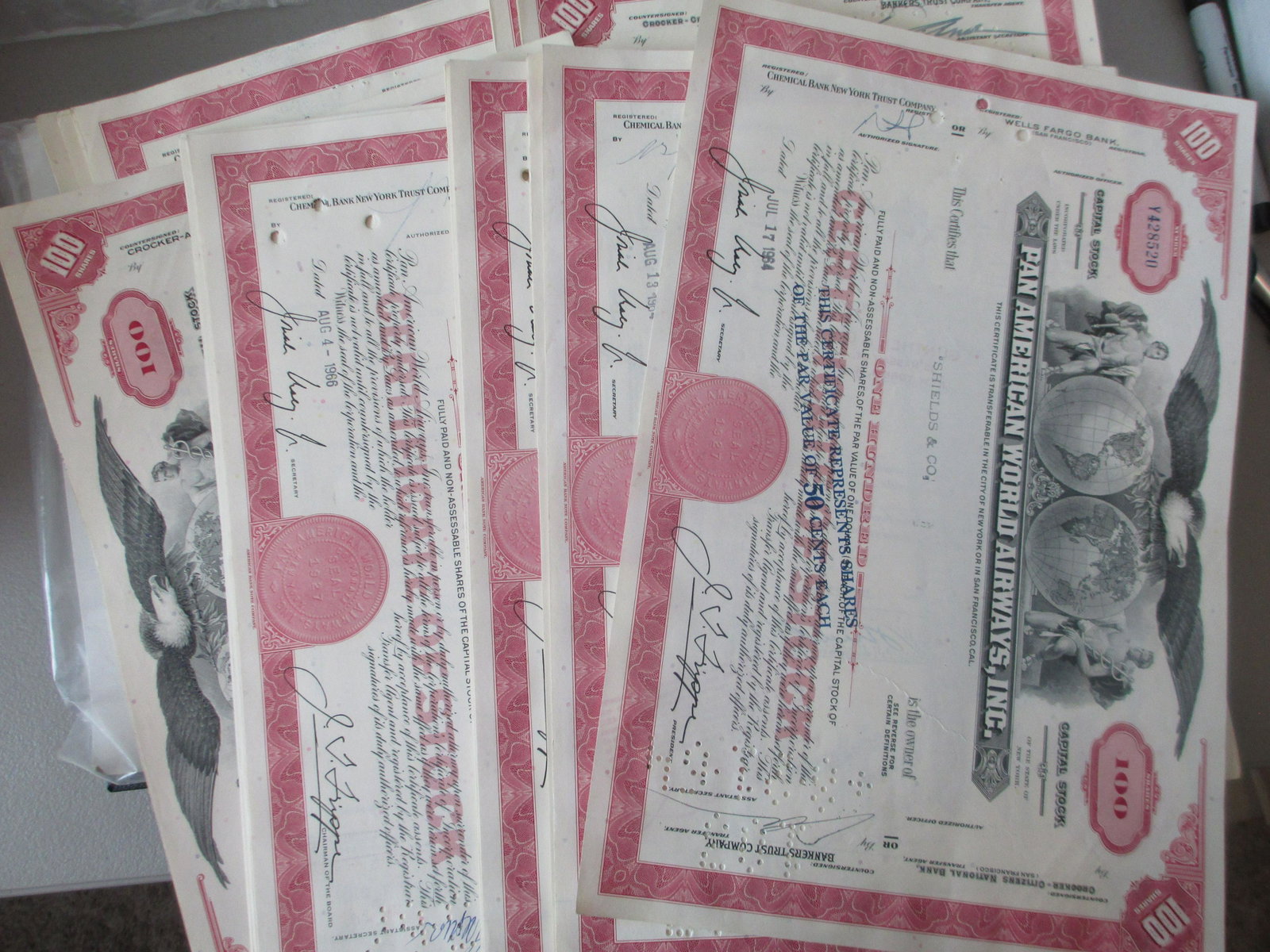 lot of 100 pan american world airways inc stock: rare hoard (NEW CONSIGNOR)