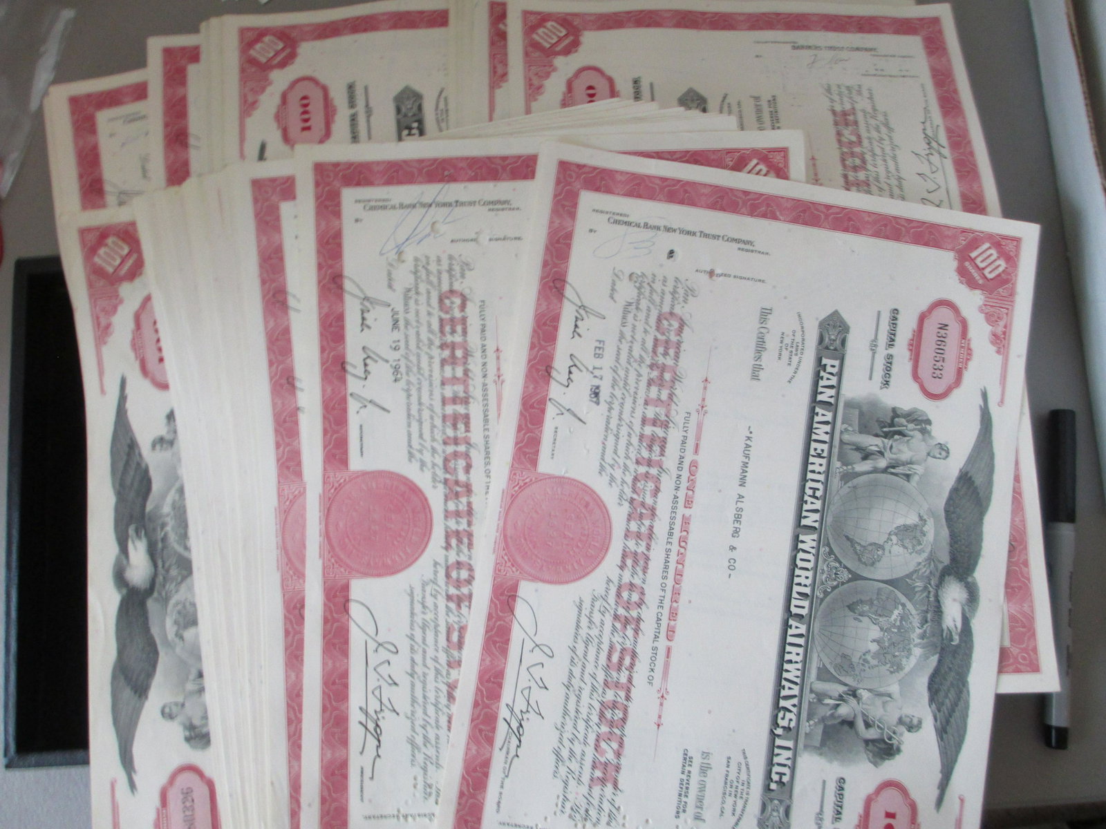 lot of 100 pan american world airways inco stock: rare hoard