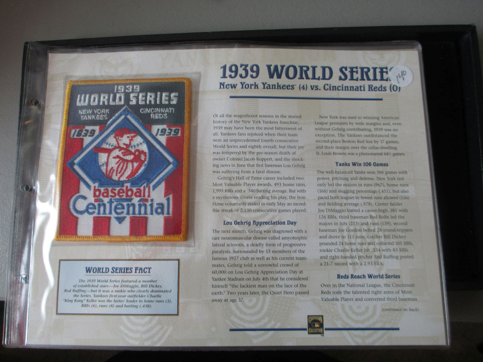 rare patch on card 1939 world series (1 of 1)