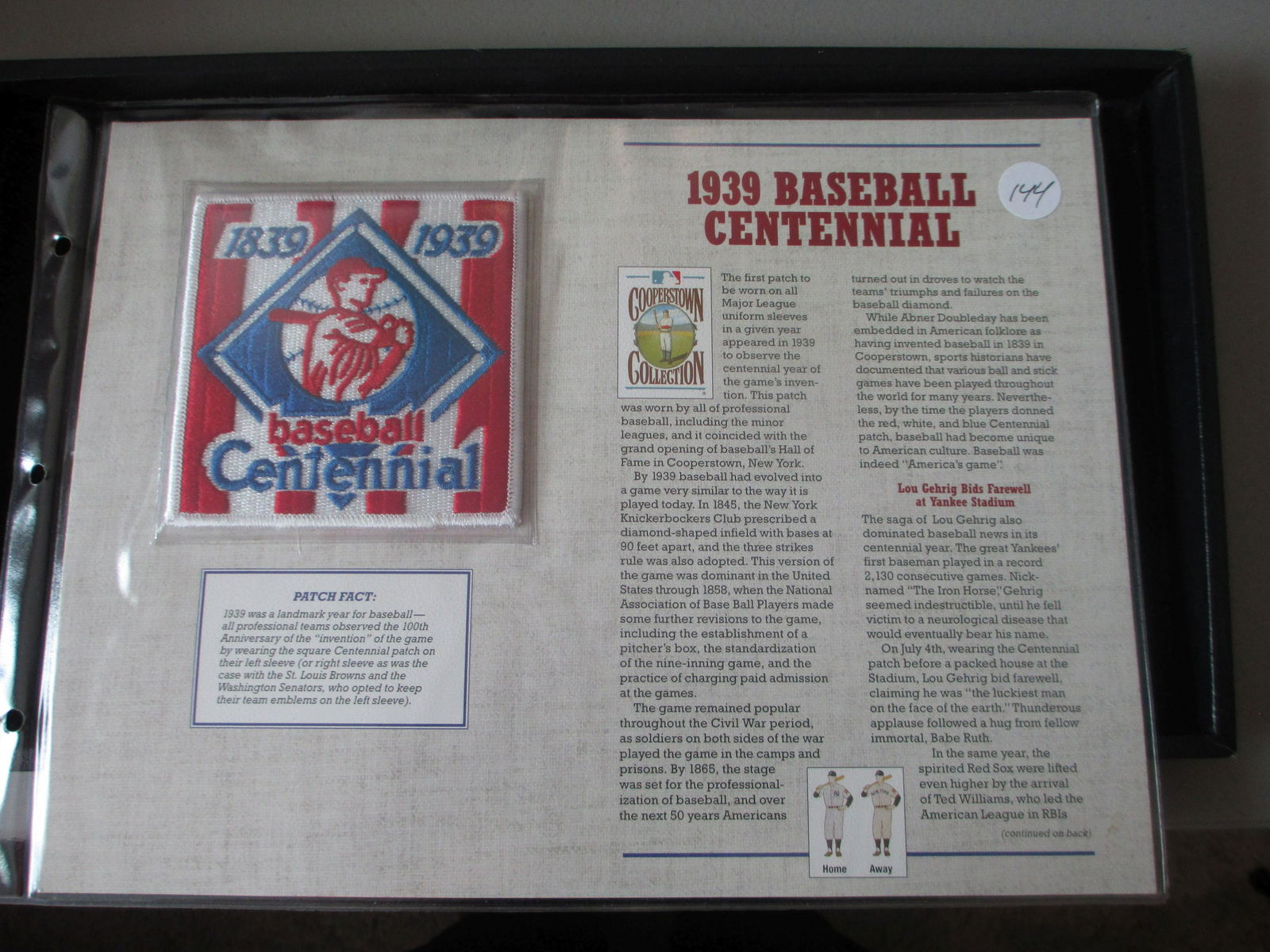 rare patch on card 1939 baseball centennial (1 of 1)