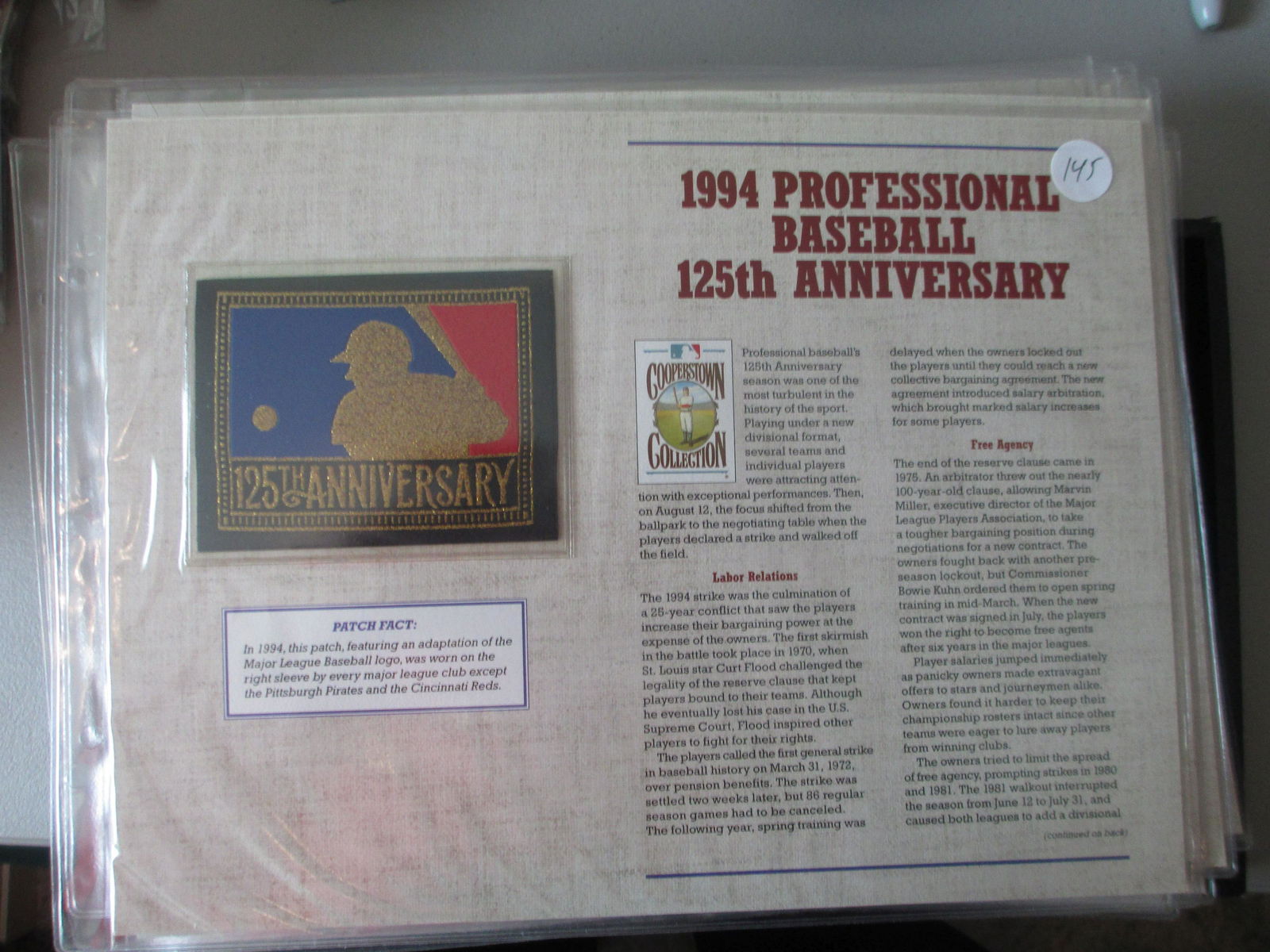 rare patch on card 1934 pro baseball 125th anniversary (1 of 1)