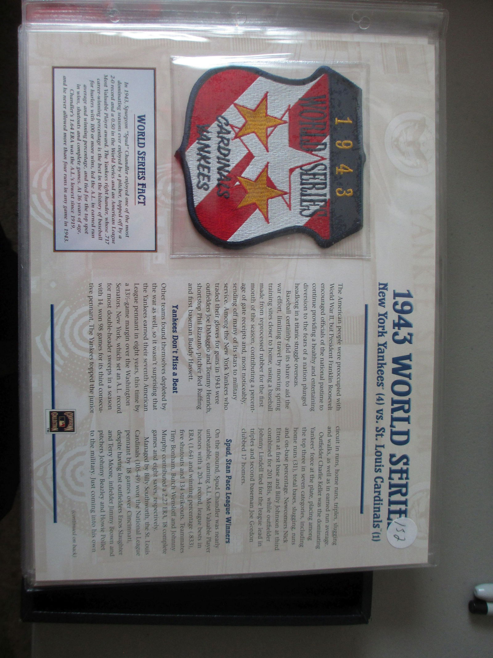 rare patch on card 1943 world series (1 of 1)