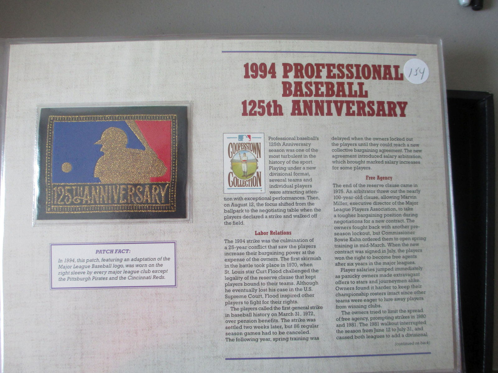 rare patch on card 1994 pro baseball 125th anniversary (1 of 1)