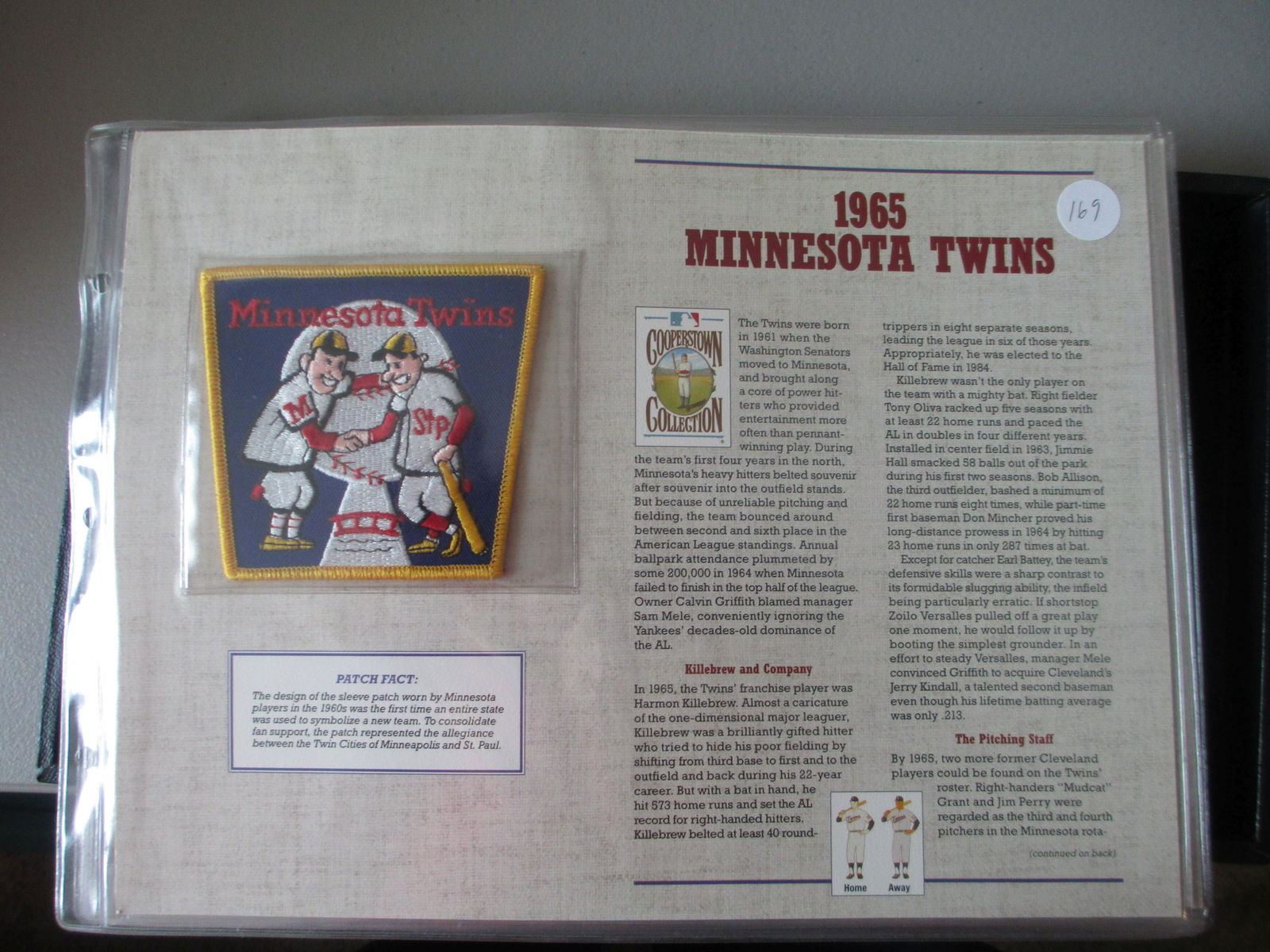 rare patch on card 1965 minnesota twins (1 of 1)
