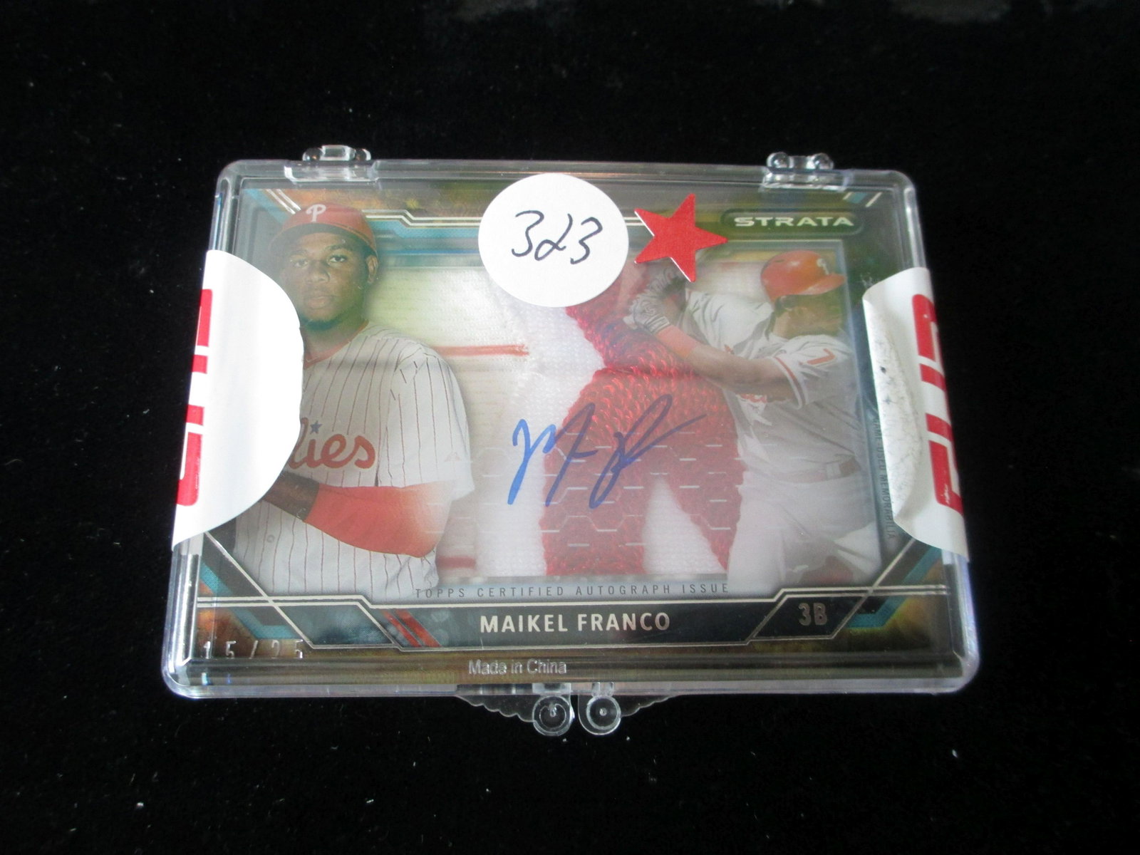 maikel franco strata signature and jersey #15/25 thick: in hard plastic case