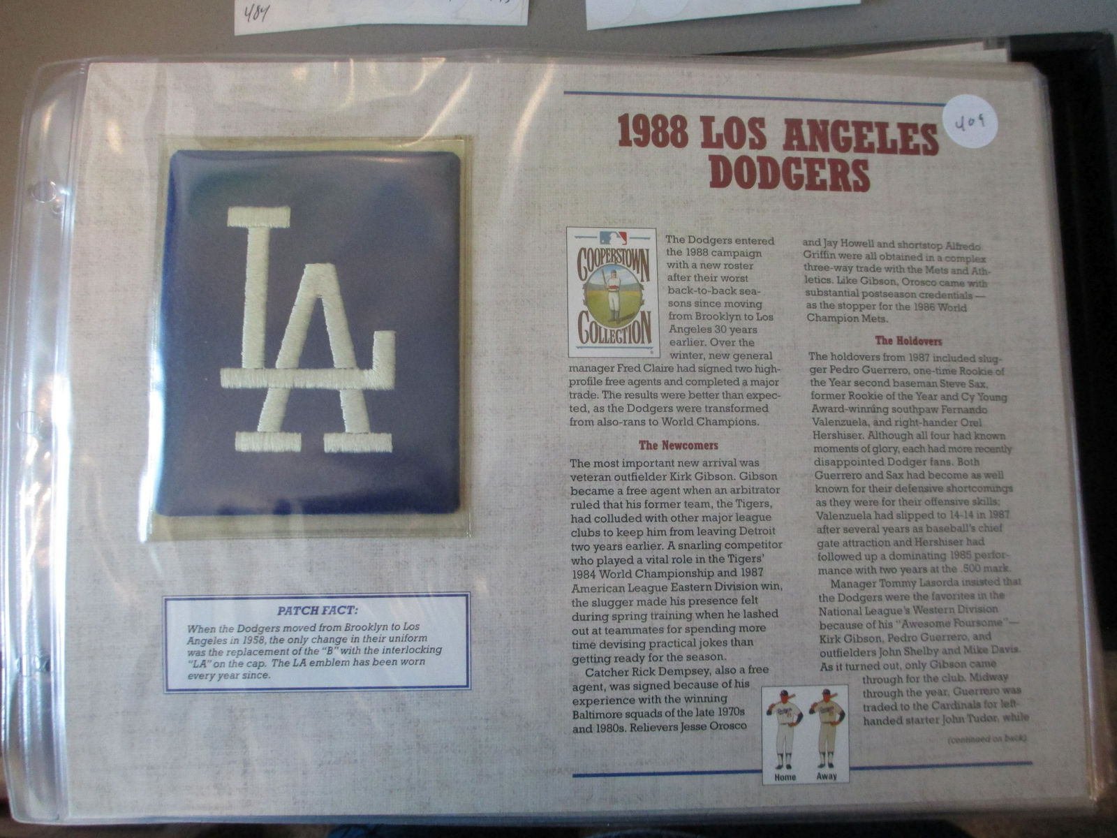 large vintage bb patch on card 1988 los angeles dodgers (1 of 1)
