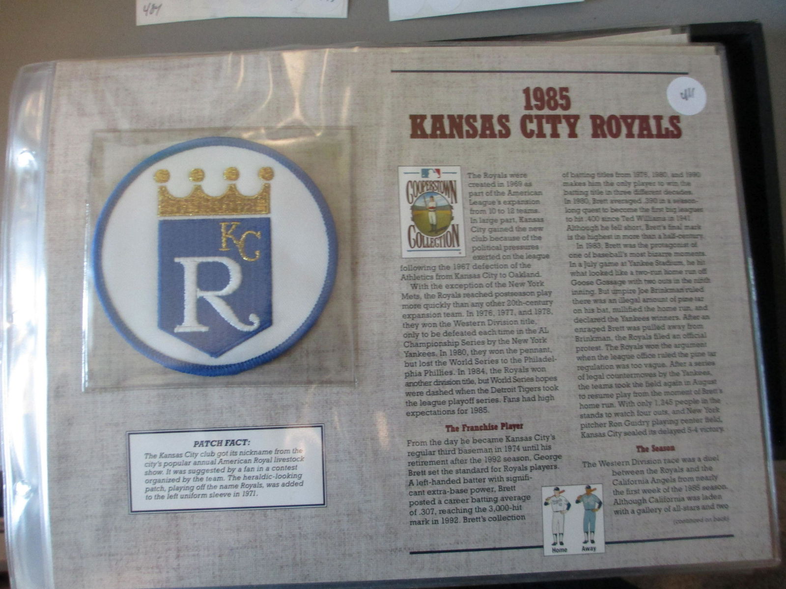 large vintage bb patch on card 1985 kansas city royals (1 of 1)