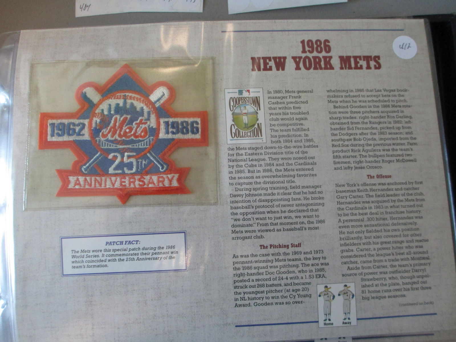large vintage bb patch on card 1986 new york mets (1 of 1)