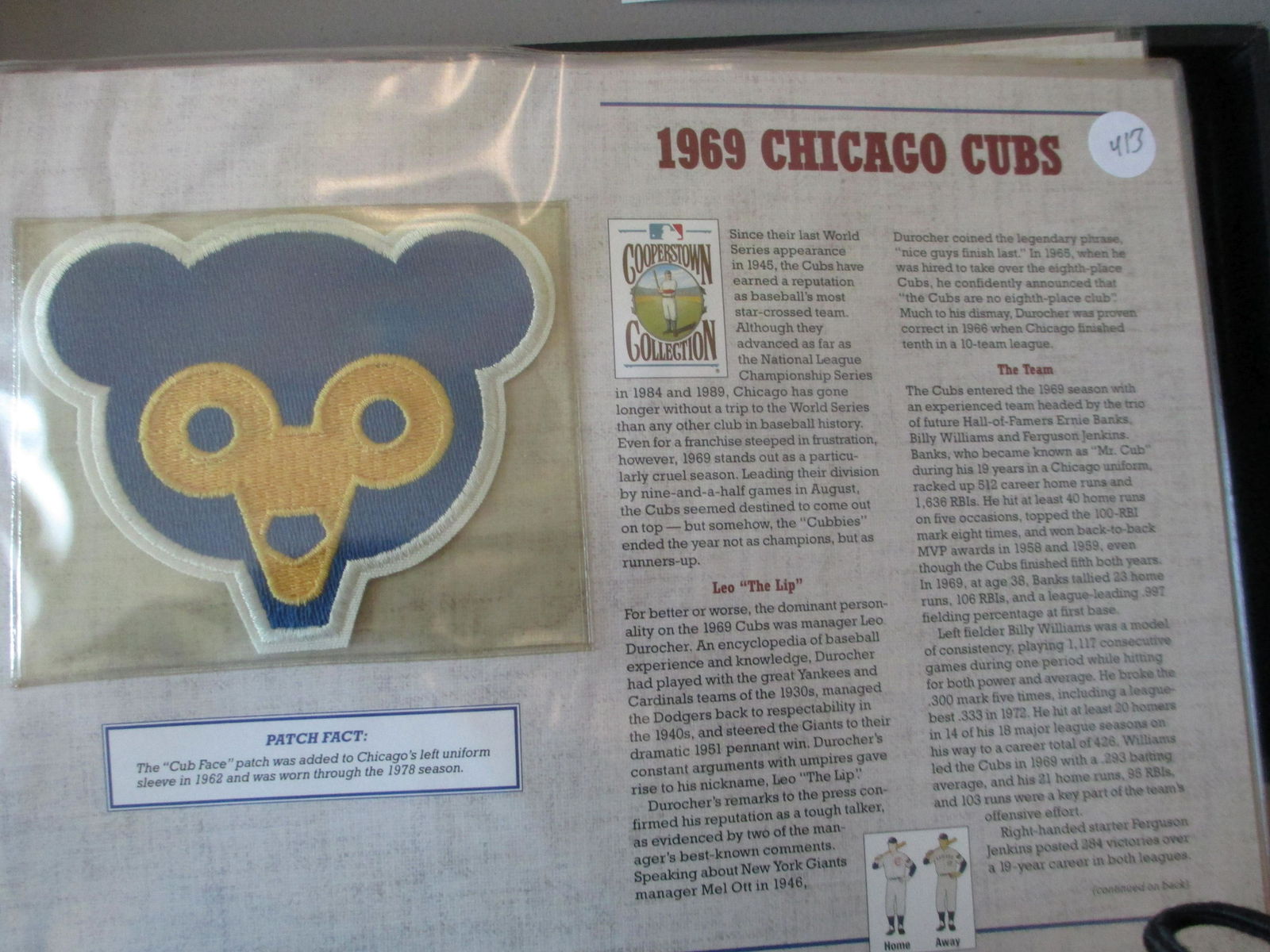 large vintage bb patch on card 1969 chicago cubs (1 of 1)