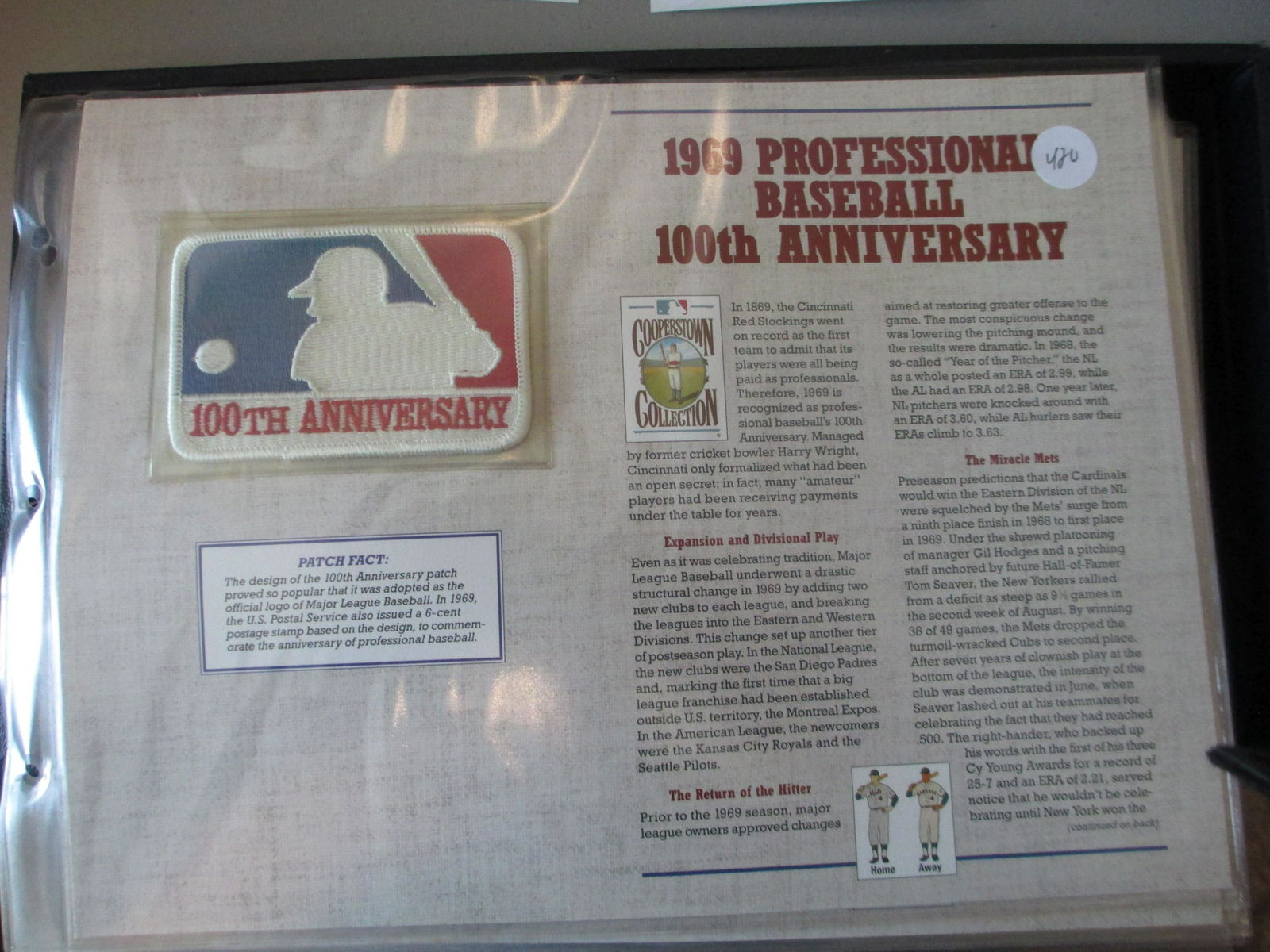 large vintage bb patch on card 1969 pro bb 100th (1 of 1)