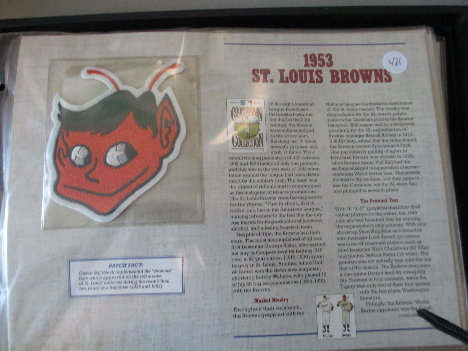 large vintage bb patch on card 1953 st louis brown (1 of 1)