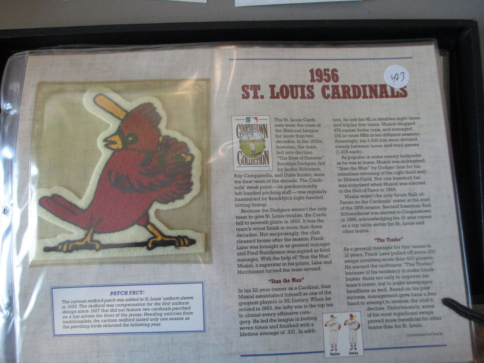 large vintage bb patch on card 1956 st louis cardinals (1 of 1)