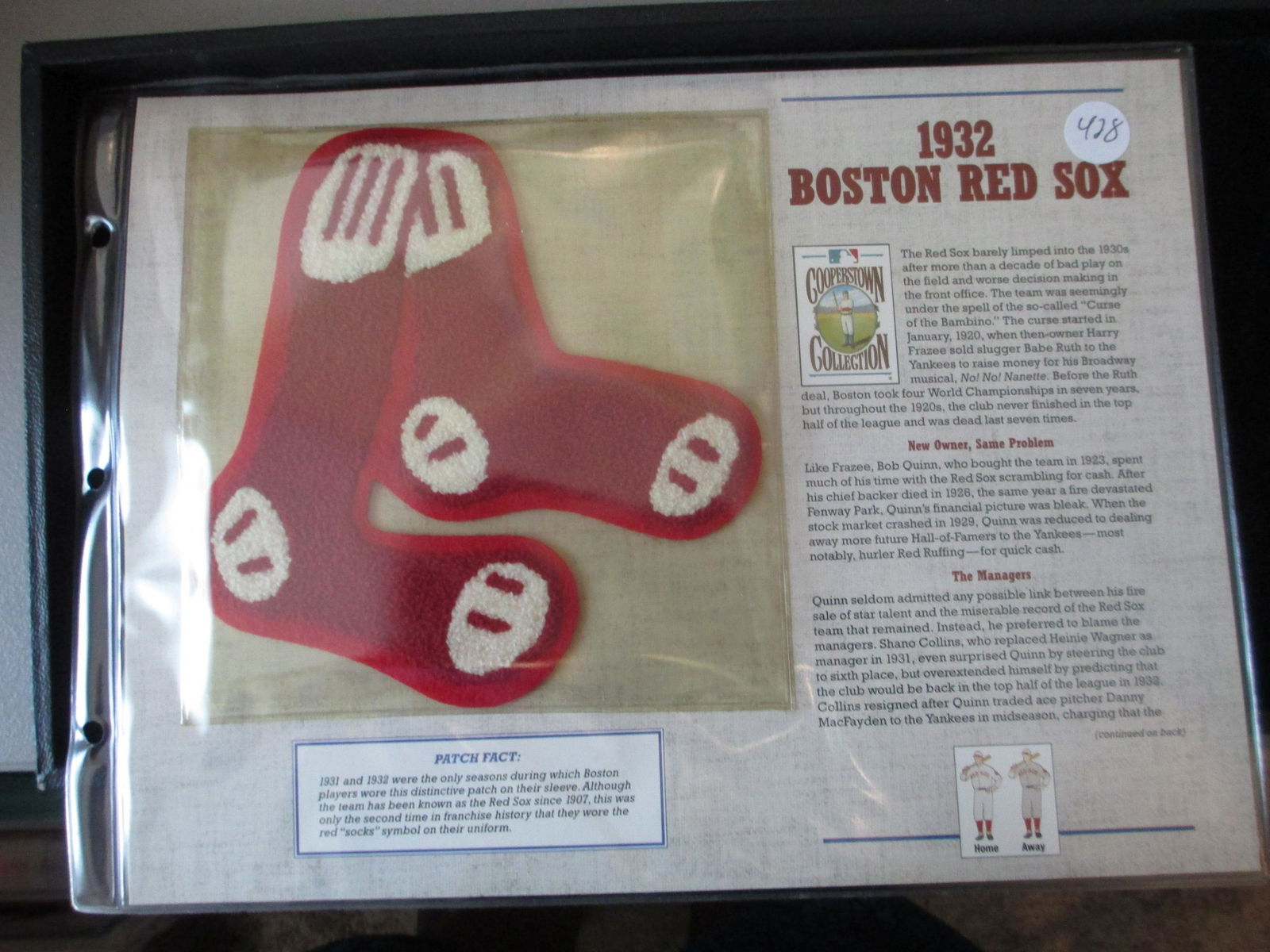 large vintage bb patch on card 1932 boston red sox (1 of 1)