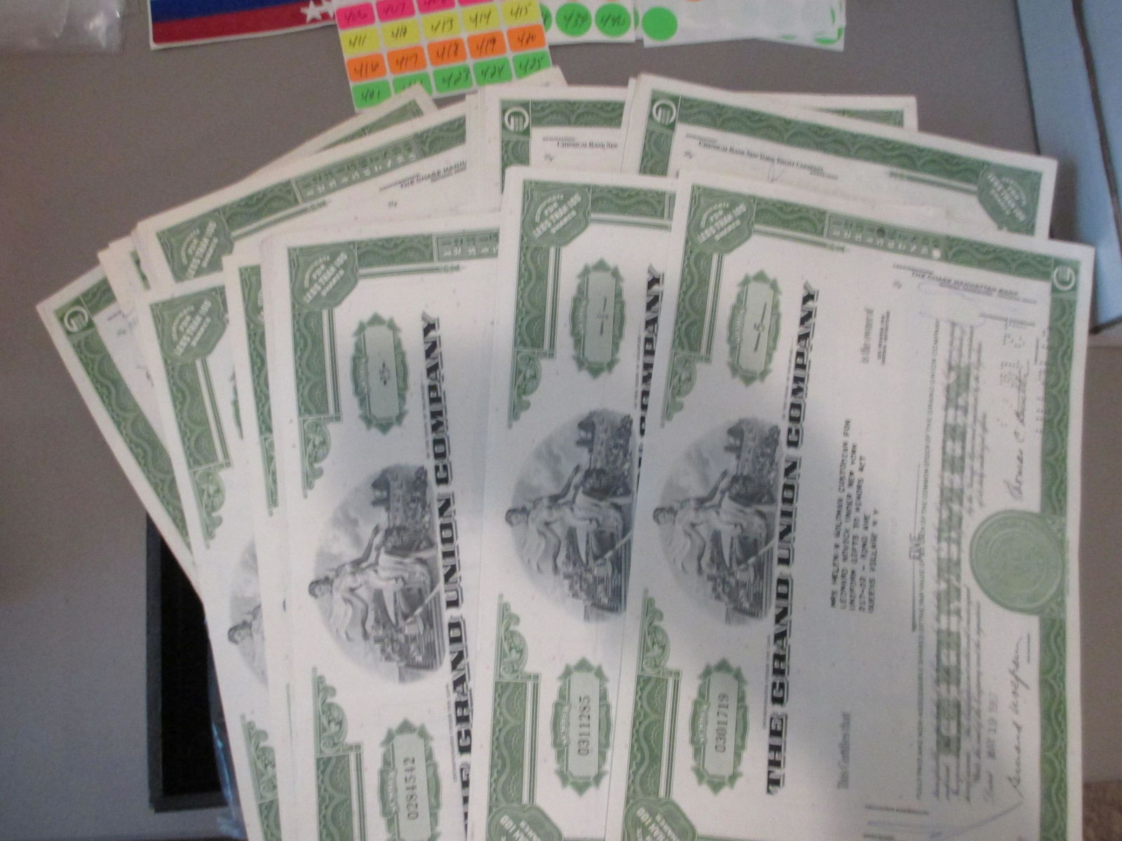 lot of 100 the grand union stock certificates (1 of 1)