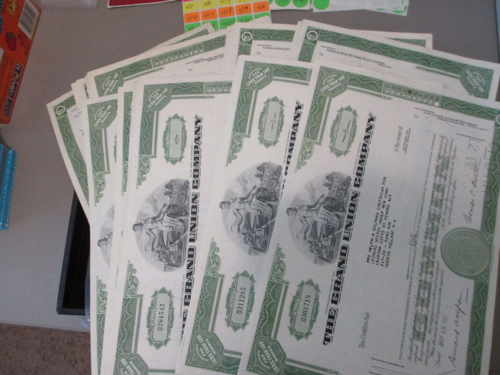 lot of 100 the grand union stock certificates (1 of 1)