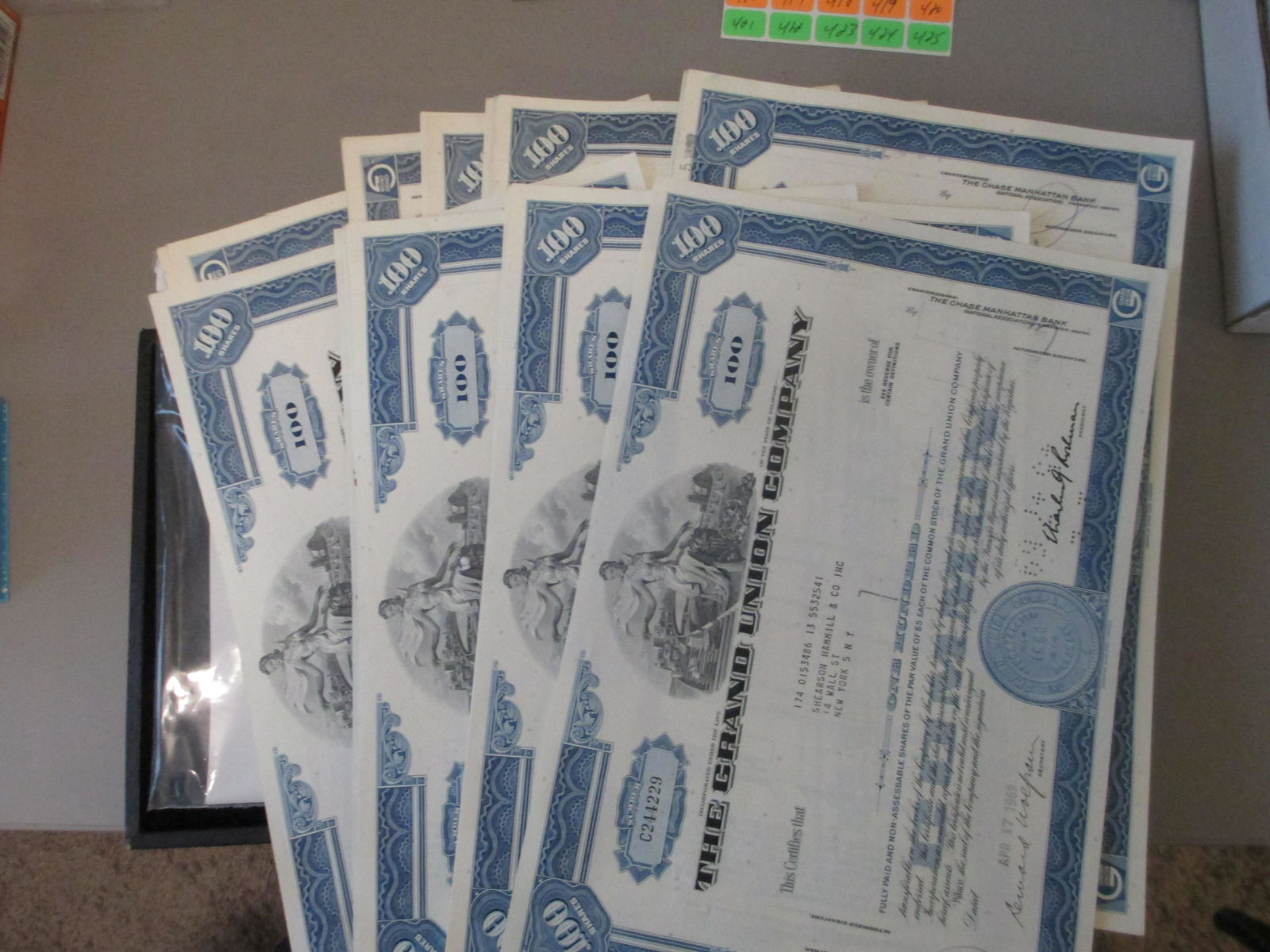 lot of 100 the grand union stock certificates (1 of 1)