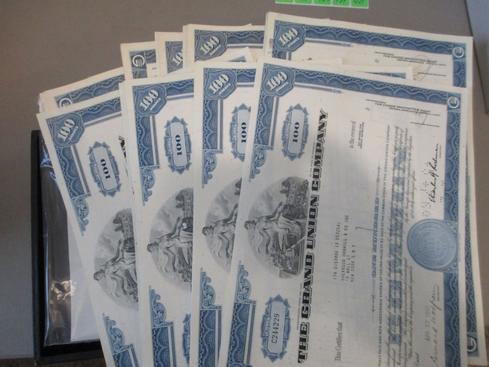 lot of 100 the grand union stock certificates (1 of 1)