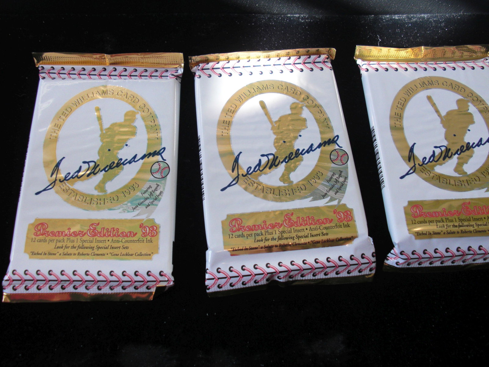 lot of 3 unopened packs of ted williams cards: premier edition 93'