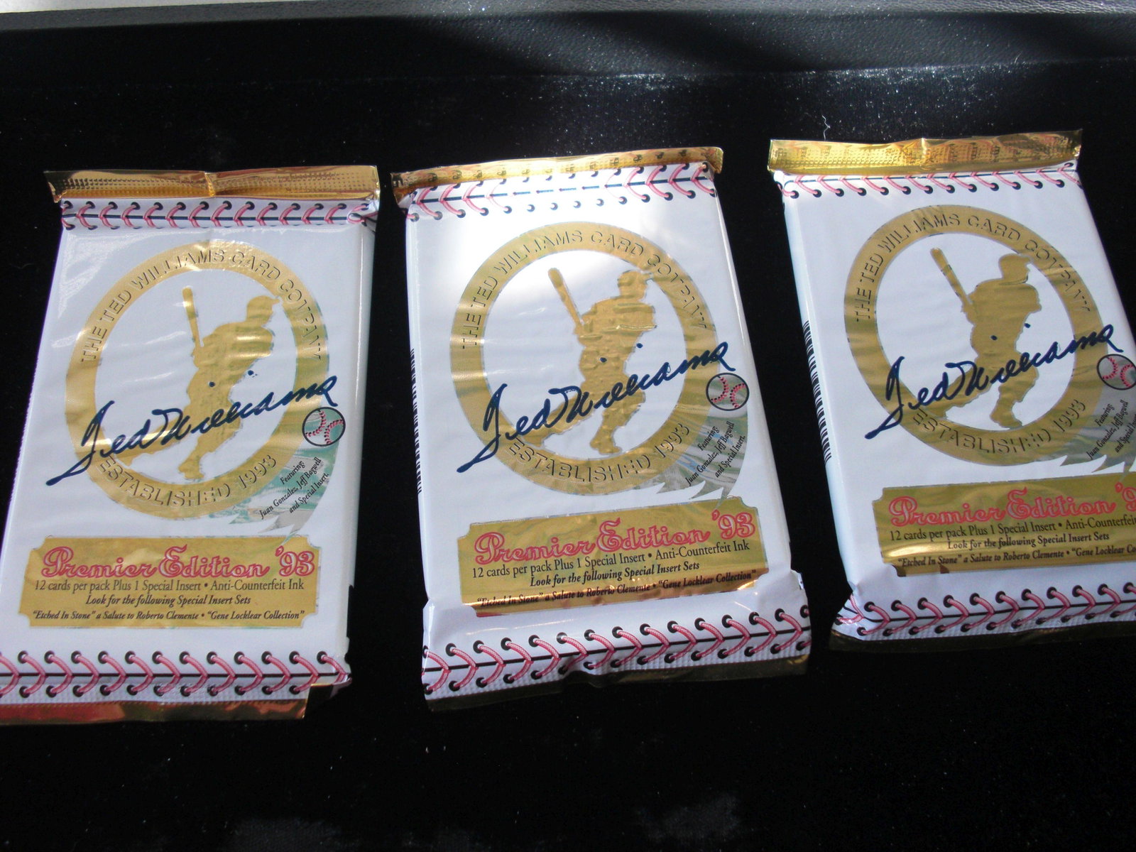 lot of 3 unopened packs of ted williams cards: premier edition 93'