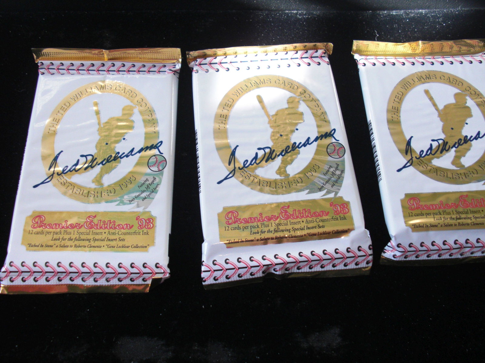 lot of 3 unopened packs of ted williams cards: premier edition 93'