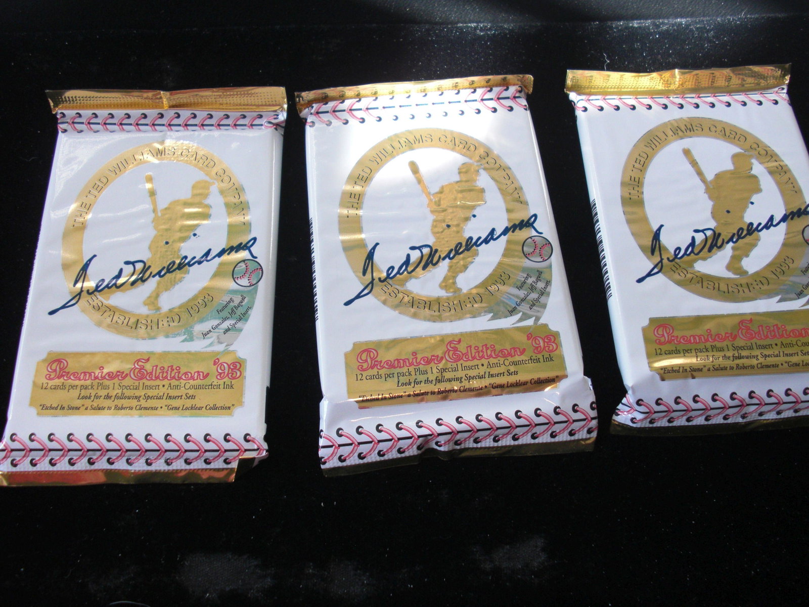 lot of 3 unopened packs of ted williams cards: premier edition 93'
