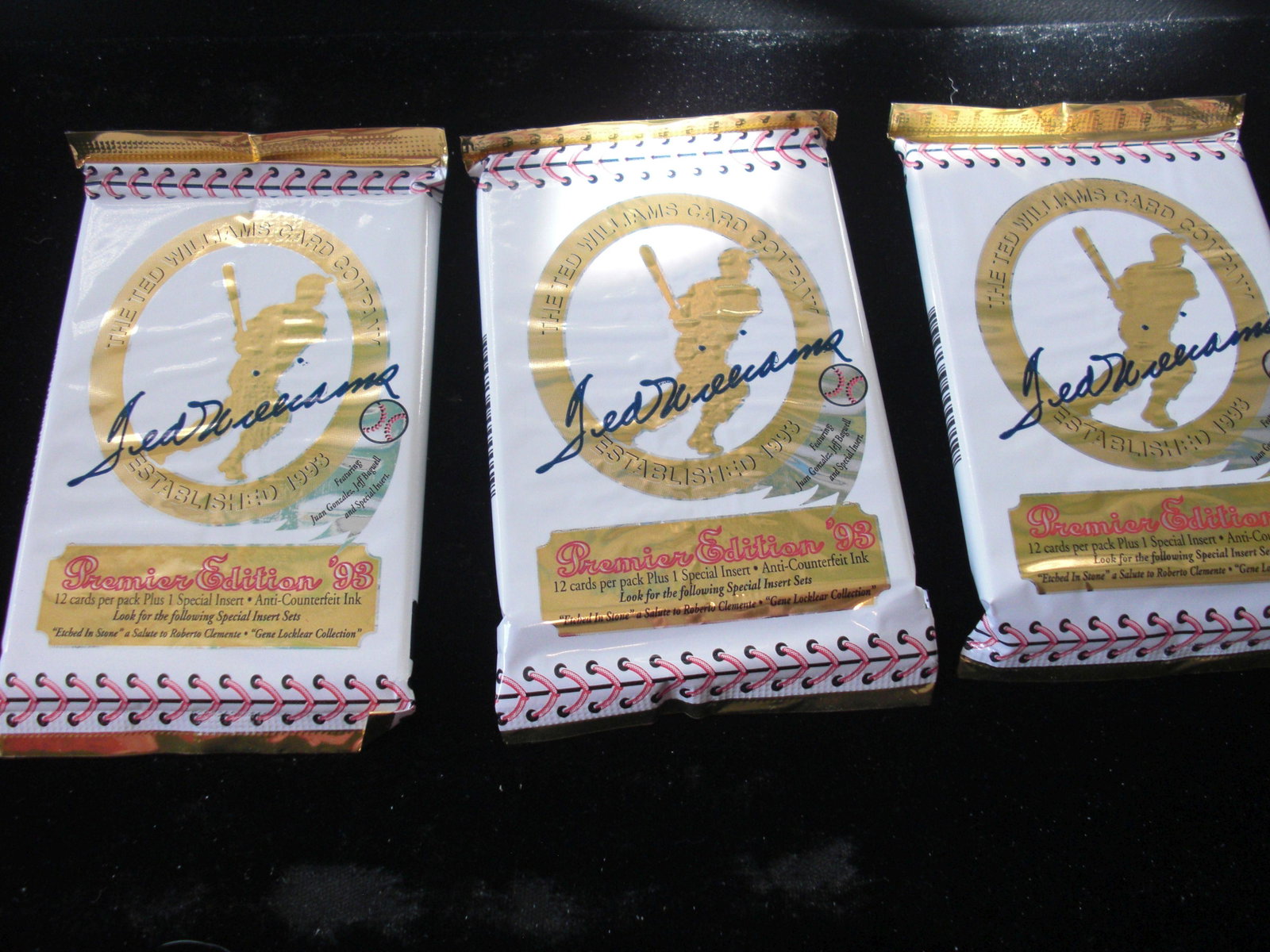 lot of 3 unopened packs of ted williams cards: premier edition 93'